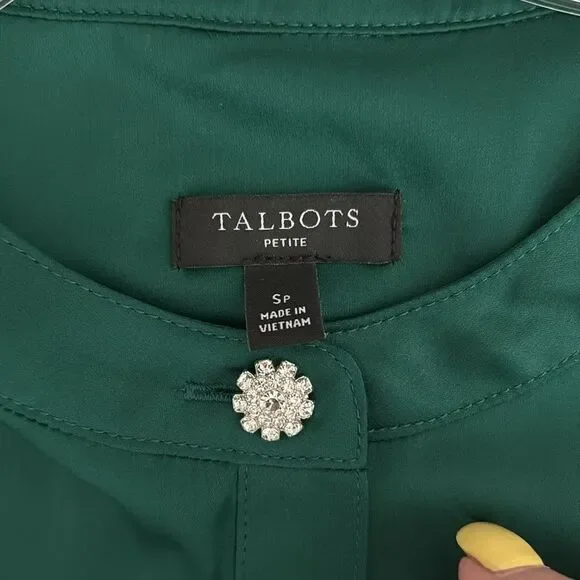 Talbots Rhinestone Holiday Button Blouse Size SP - Picture 9 of 11